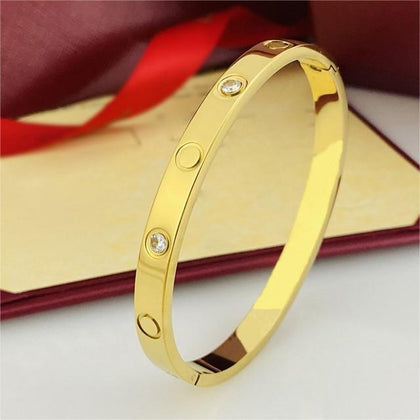 Love Bangle With Crystals - ClipOn - Yellow Gold