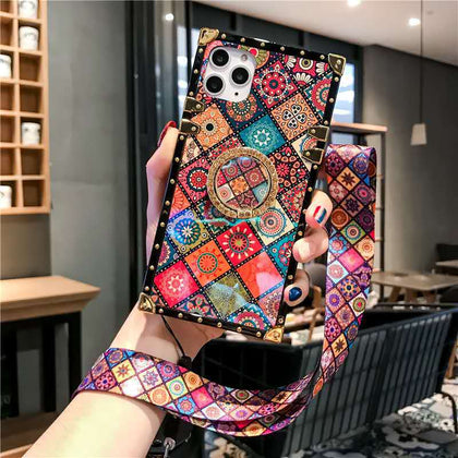 iPhone Case With Ring - Mandala with Strap