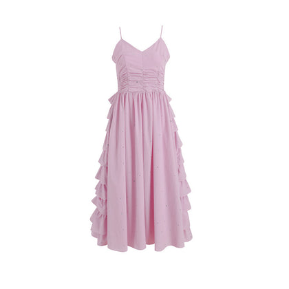 Pink-Purple Sleeveless Tiered Evenning Dress