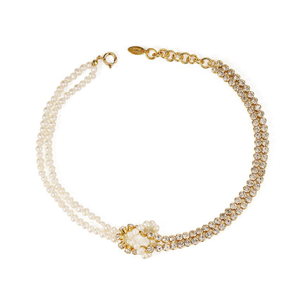 Double Pearls & Crystals Necklace