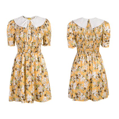 Printed Satin Dress - Yellow