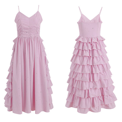 Pink-Purple Sleeveless Tiered Evenning Dress