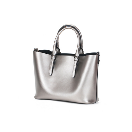 Leather Tote Bag - Cowskin Silver M