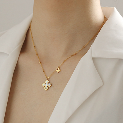 Double Cross MOP Necklace