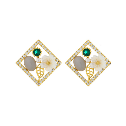 Flower Earring With Cubic Zirconia