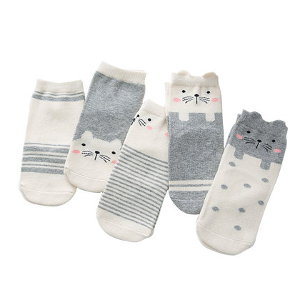 Grey Cat Socks Set 5PK