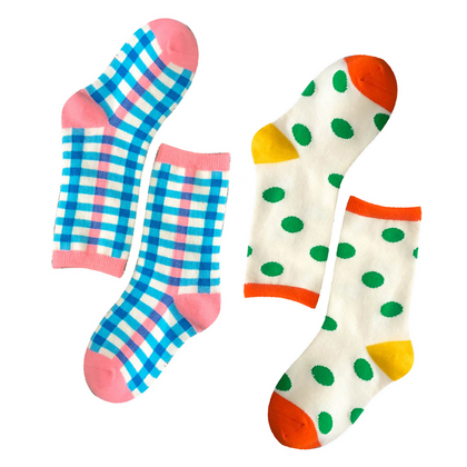 Blue/Pink Stripe & Green Dot Socks Set 2PK