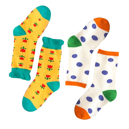 Yellow Flower & Purple Dot Socks Set 2PK