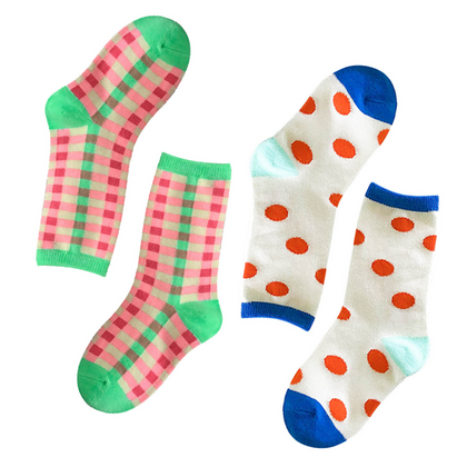 Pink/Green Stripe & Orange Dot Socks Set 2PK