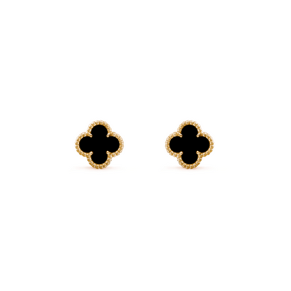 Mini Clover Ear Stud, V-Gold & Onyx
