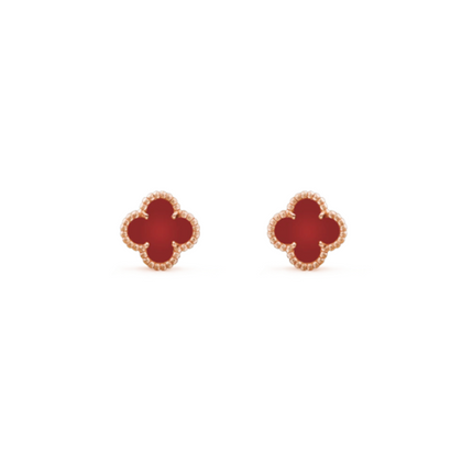 Mini Clover Ear Stud, V-Gold & Red Agate
