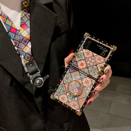 Samsung Galaxy Z Flip4 Case With Ring & Strap - Blue Mandala