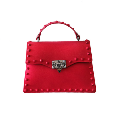Red Studs Top Handle Bag - Small