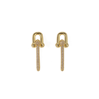 Empreinte D'amour 18K Gold Plated Retro U Earring With Cubic Zirconia - Long
