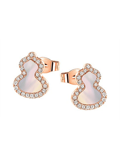 Lucky Fulu  Ear Studs With CZ & MOP - Silver